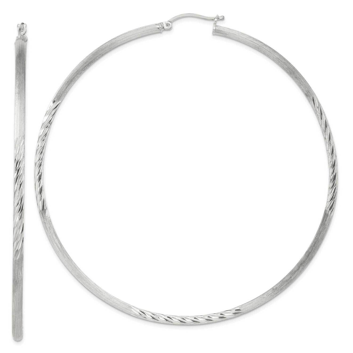 2.5mm Polished Satin Diamond-Cut Hoop Earrings Sterling Silver QE4435SP, MPN: QE4435SP,