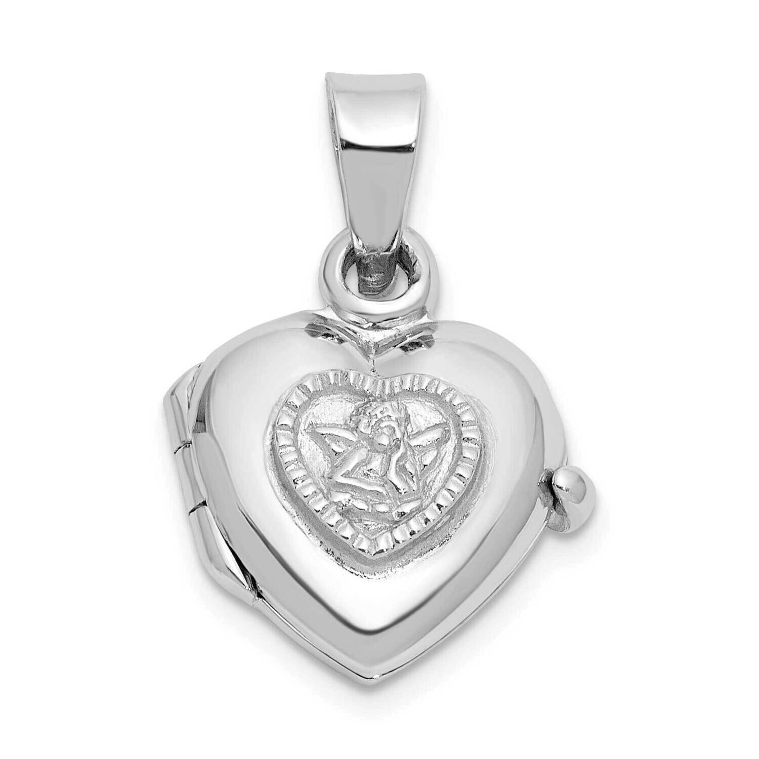 Rh-Plated 11mm Guardian Angel Heart Locket Pendant Sterling Silver QLS1151