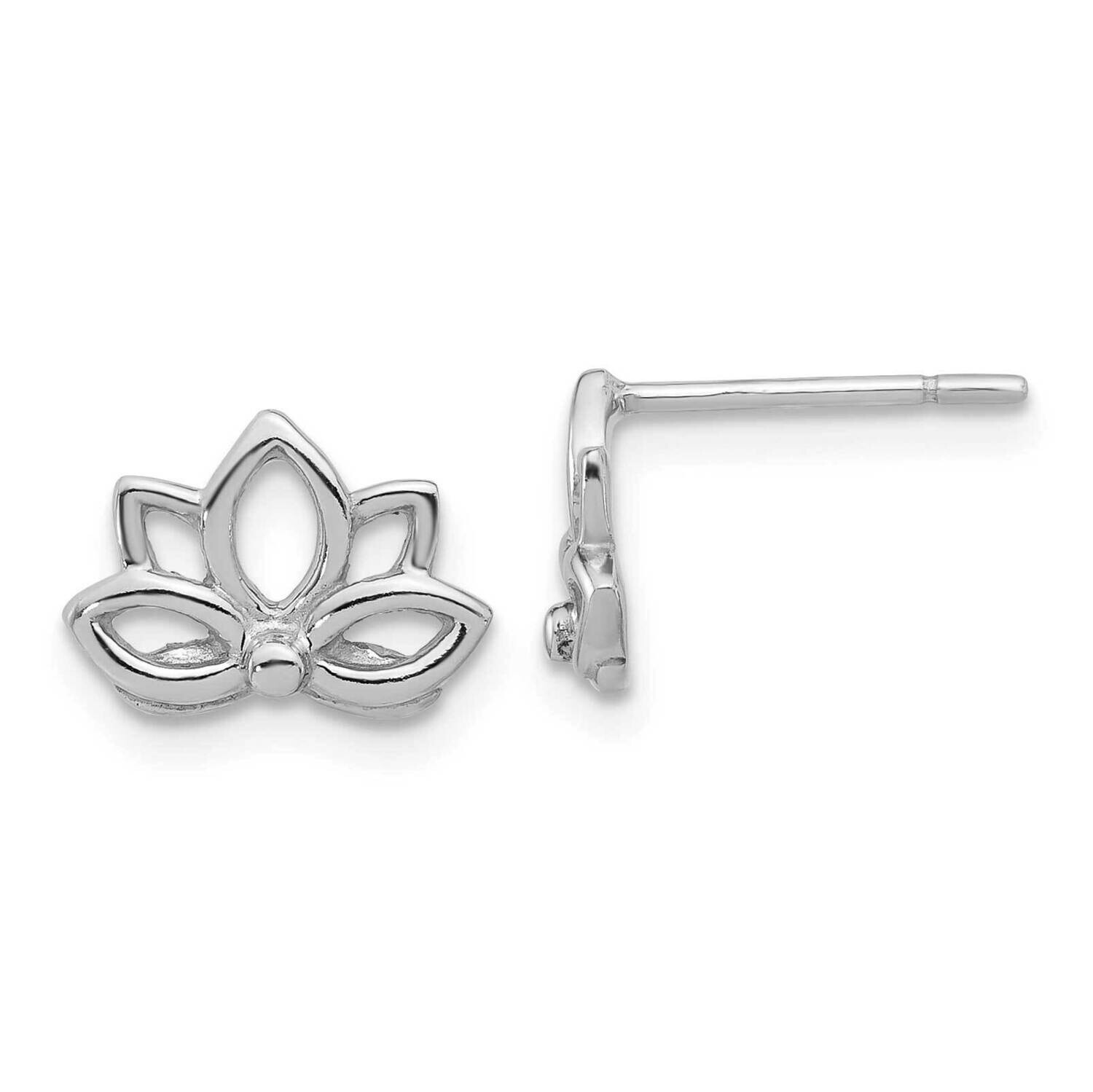 Lotus Flower Post Earrings Sterling Silver Rhodium-Plated QE17643