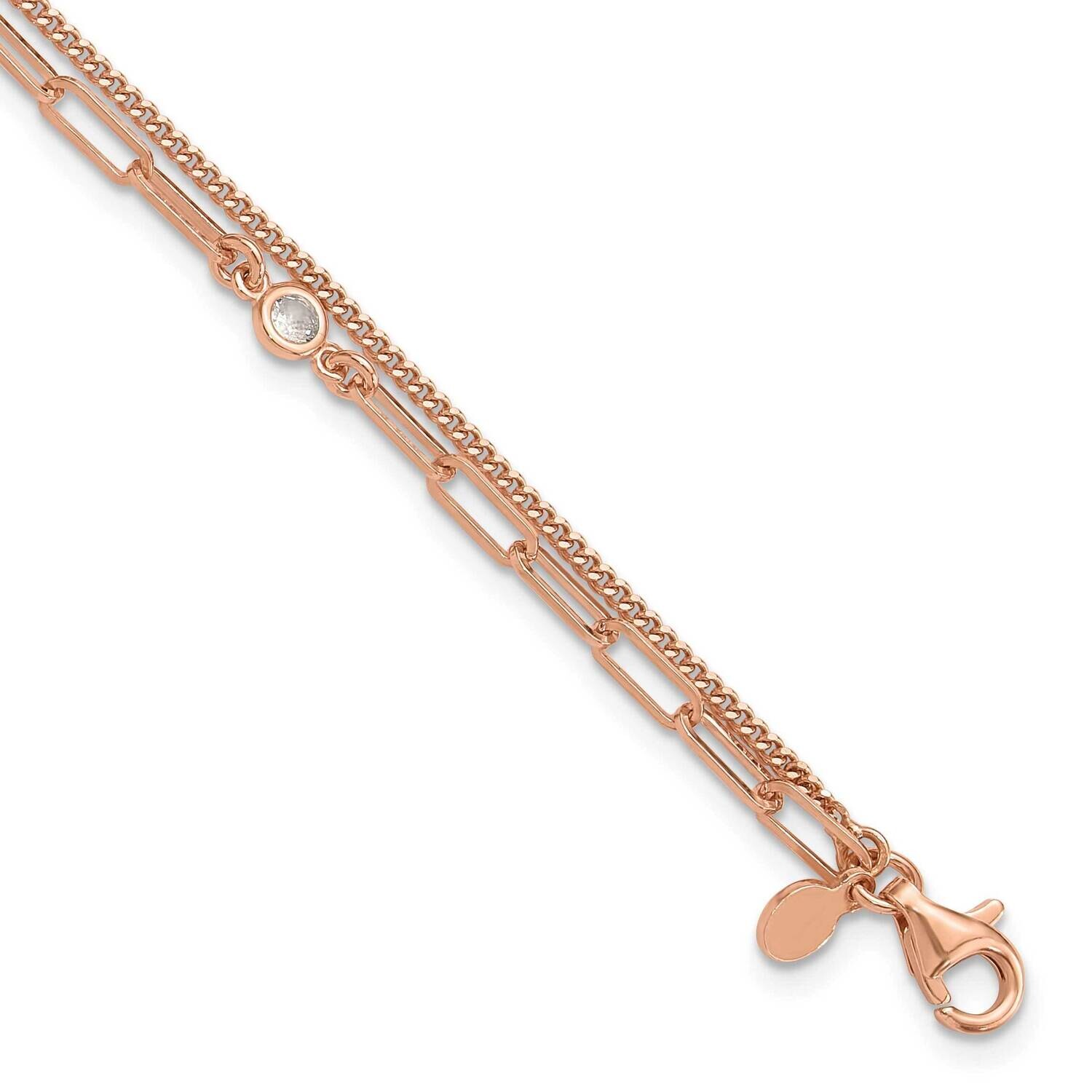 Rose Gold-Plated CZ 2 Str6.75 Inch 1 Inch Extender Bracelet Sterling Silver QG6495RP-6.75, MPN: QG6…