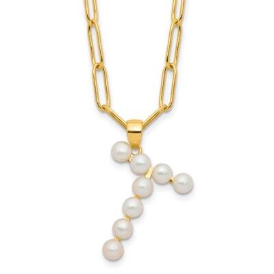Gold-Plated 3-5.5mm Fwc Pearl Letter T 18 Inch Necklace Sterling Silver QH5808GPT-18, MPN: QH5808GP…