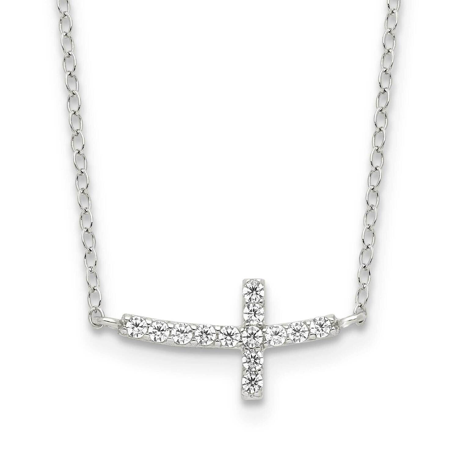 CZ Sideways Cross 2 Inch Extension Necklace Sterling Silver Rhodium-Plated QG3476-16, MPN: QG3476-1…