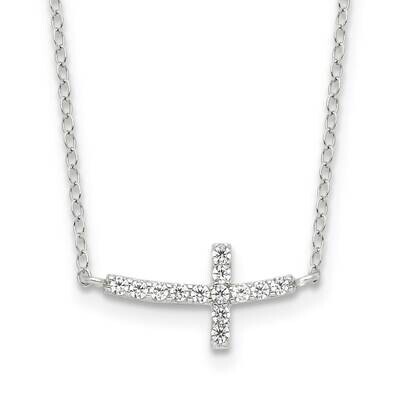 CZ Sideways Cross 2 Inch Extension Necklace Sterling Silver Rhodium-Plated QG3476-16, MPN: QG3476-1…