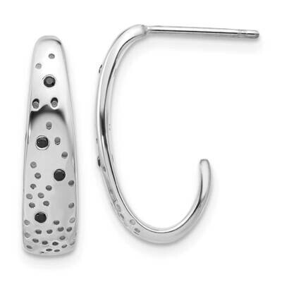 Polished Spotted Black CZ J-Hoop Earrings Sterling Silver Rhodium-Plated QE17118, MPN: QE17118,