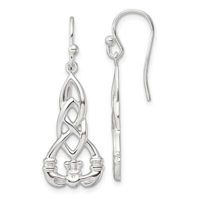 Celtic Knot Claddagh Dangle Earrings Sterling Silver Polished QE17679, MPN: QE17679,