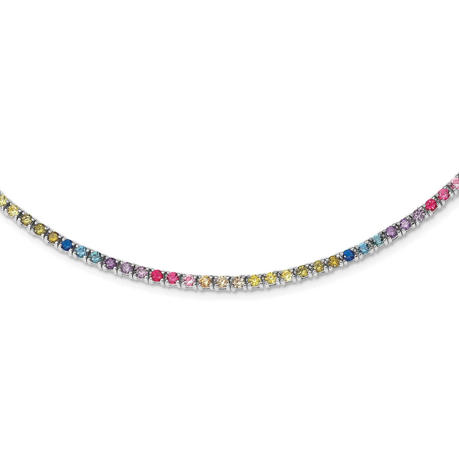 Prizma 18 Inch 3mm Colorful CZ Necklace Sterling Silver Rhodium-Plated QG5051-18, MPN: QG5051-18, 1…