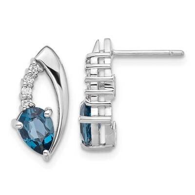 Rhodium-Plated London Blue Topaz White CZ Post Earrings Sterling Silver QE17755BT, MPN: QE17755BT,