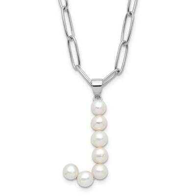 Rh-Plated 3-5.5mm Fwc Pearl Letter J 18 Inch Necklace Sterling Silver QH5808J-18, MPN: QH5808J-18,