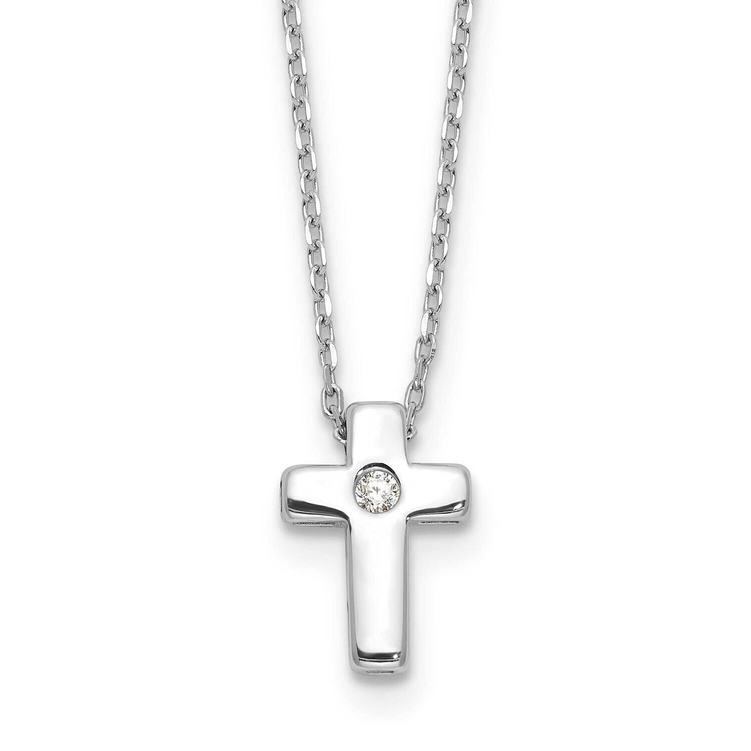 CZ Cross 13 Inch 2 Inch Extender Necklace Sterling Silver Rhodium-Plated QG6568-13, MPN: QG6568-13,