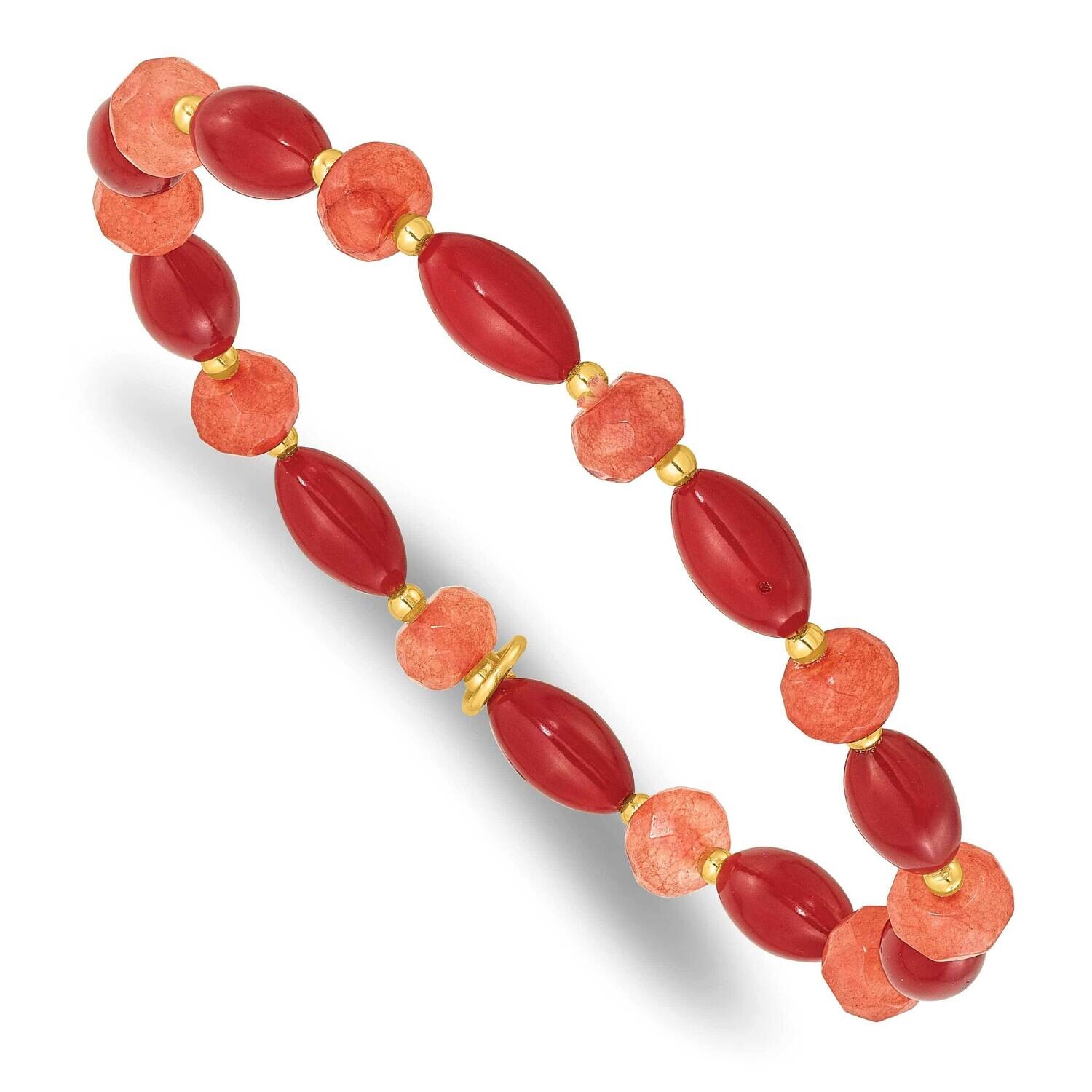 Gold-Plated Coral Jade Beaded Stretch Bracelet Sterling Silver QH5685, MPN: QH5685,