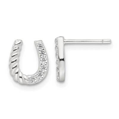 E-Coating CZ Horseshoe Earrings Sterling Silver QE17595, MPN: QE17595,