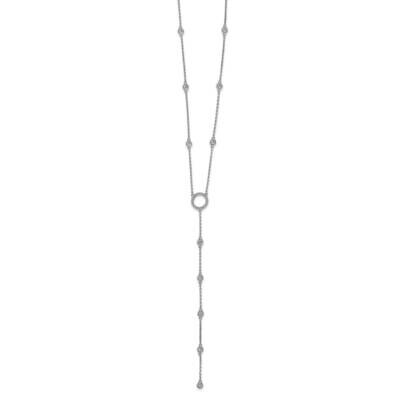 Sterling Shimmer 16 Inch 32 Stone CZ Y-Drop Necklace 2 Inch Extender Sterling Silver Rhodium-Plated…