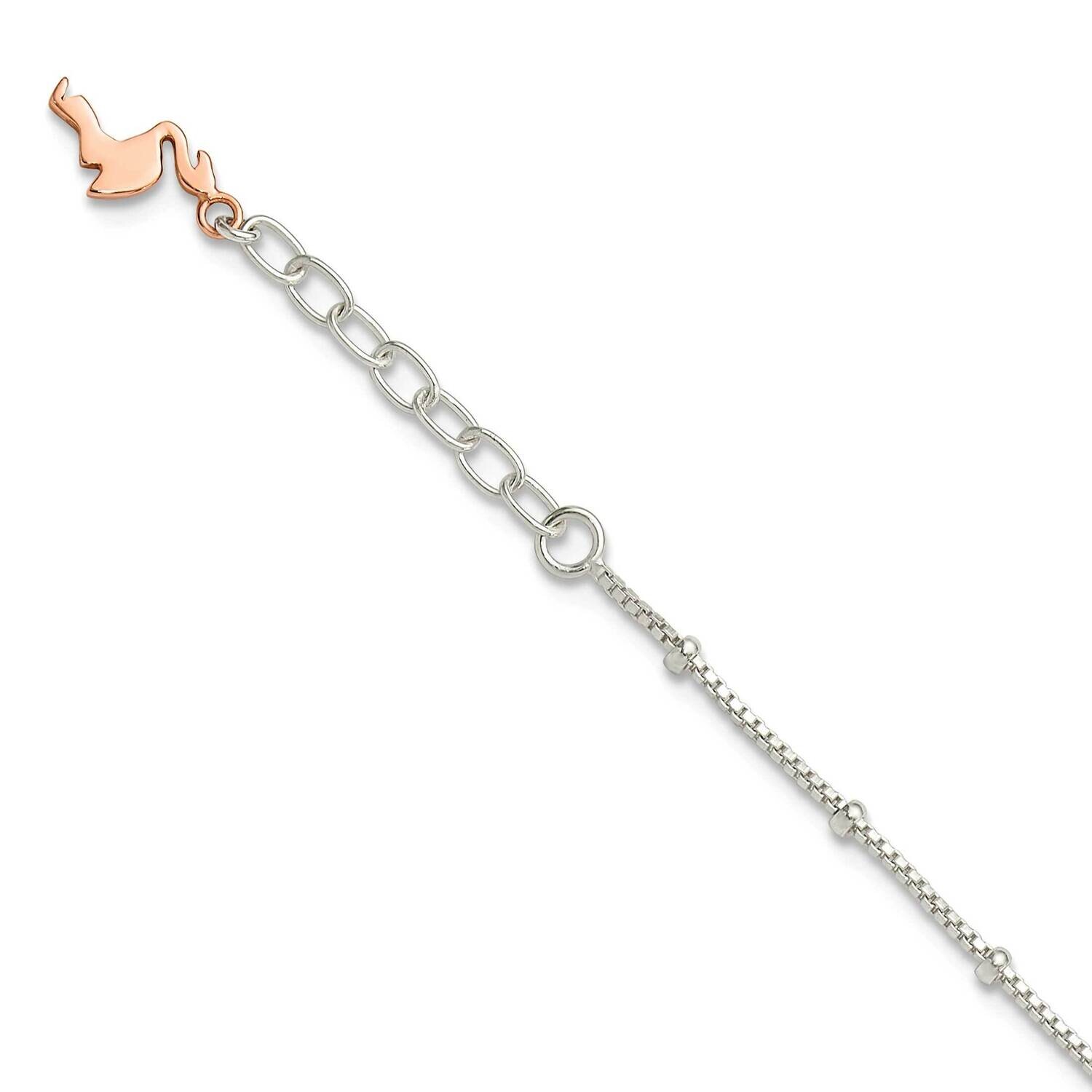 Beaded Rose Tone Flamingo 9 Inch Plus 1 Inch Extension Anklet Sterling Silver QG6317-9, MPN: QG6317…