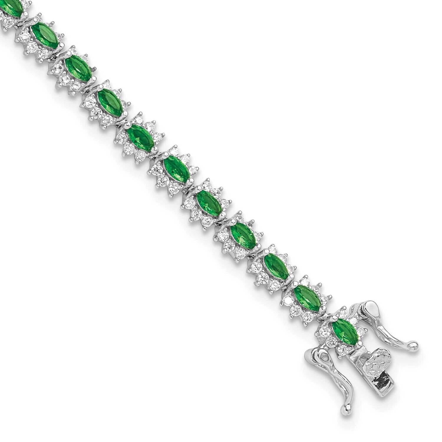 Green White CZ 7.5 Inch Bracelet Sterling Silver Rhodium-Plated QG6478-7.5, MPN: QG6478-7.5,