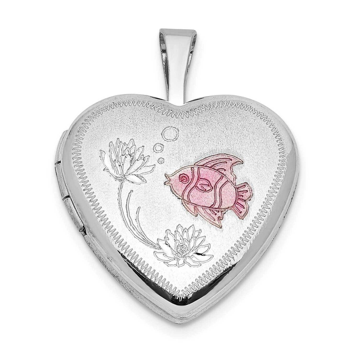 Rh-Plated Epoxy Satin Polished Fish 16mm Heart Locket Sterling Silver QLS1146, MPN: QLS1146,