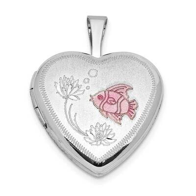 Rh-Plated Epoxy Satin Polished Fish 16mm Heart Locket Sterling Silver QLS1146, MPN: QLS1146,