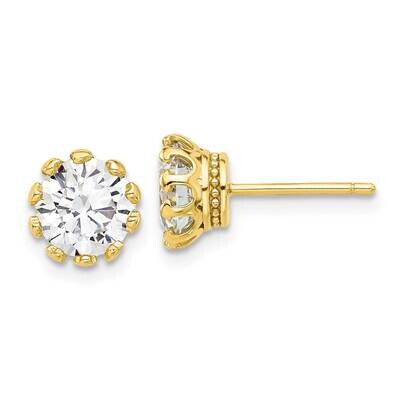 Gold-Tone 7mm CZ Crown Post Stud Earrings Sterling Silver QE17113GP, MPN: QE17113GP,