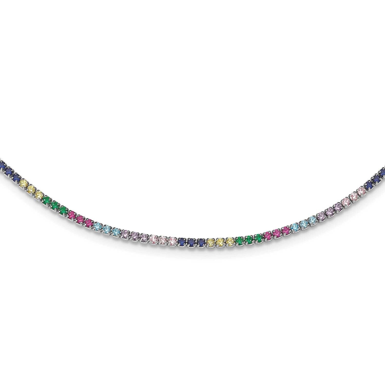 Prizma 12 Inch Colorful CZ Choker 3 Inch Extender Sterling Silver Rhodium-Plated QG5050-12, MPN: QG…