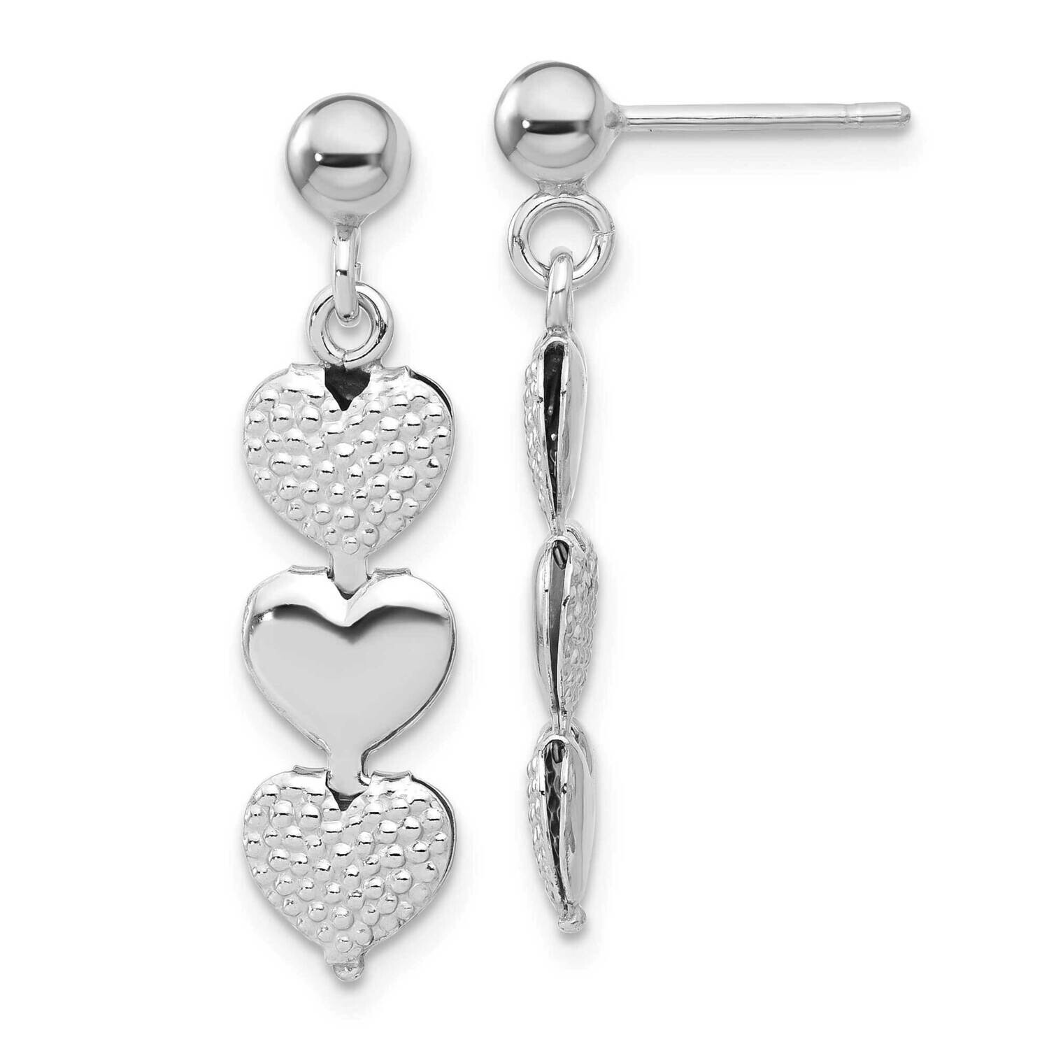 Textured Hearts Post Dangle Earrings Sterling Silver Rhodium-Plated QG6552E, MPN: QG6552E,