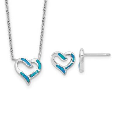 Rh-Pl Cr.Opal Heart 16 Inch Necklace 2 Inch Extension Earring Set Sterling Silver QG6717SET, MPN: Q…