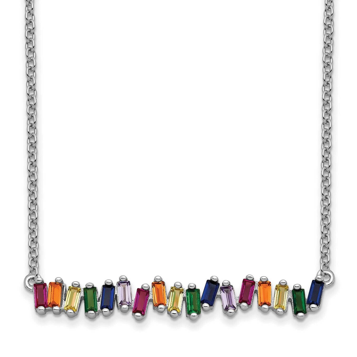 Prizma 16 Inch Colorful CZ Bar Necklace 2 Inch Extender Sterling Silver Rhodium-Plated QG5700-16, M…