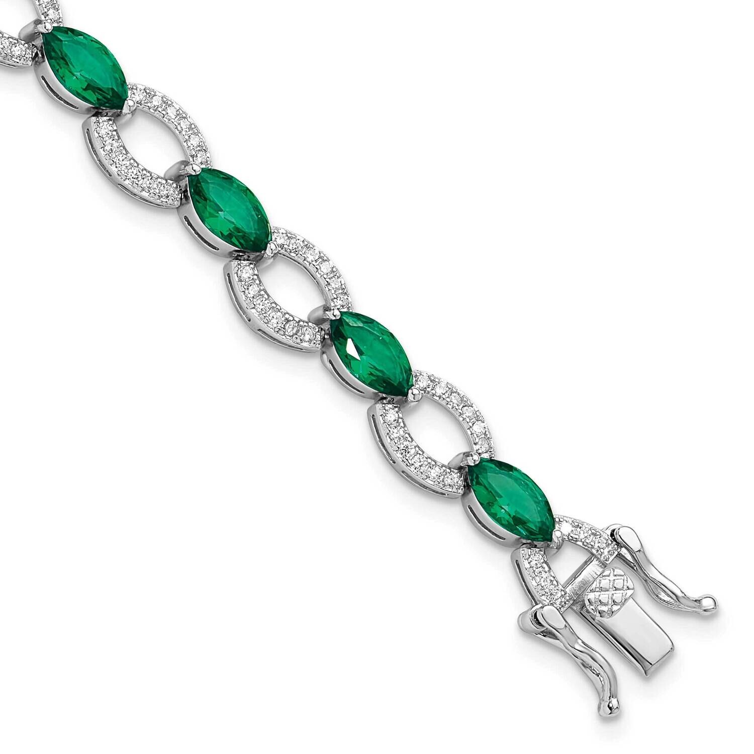 White Green CZ Link Bracelet 8 Inch Sterling Silver Rhodium-Plated QG6479-7, MPN: QG6479-7,
