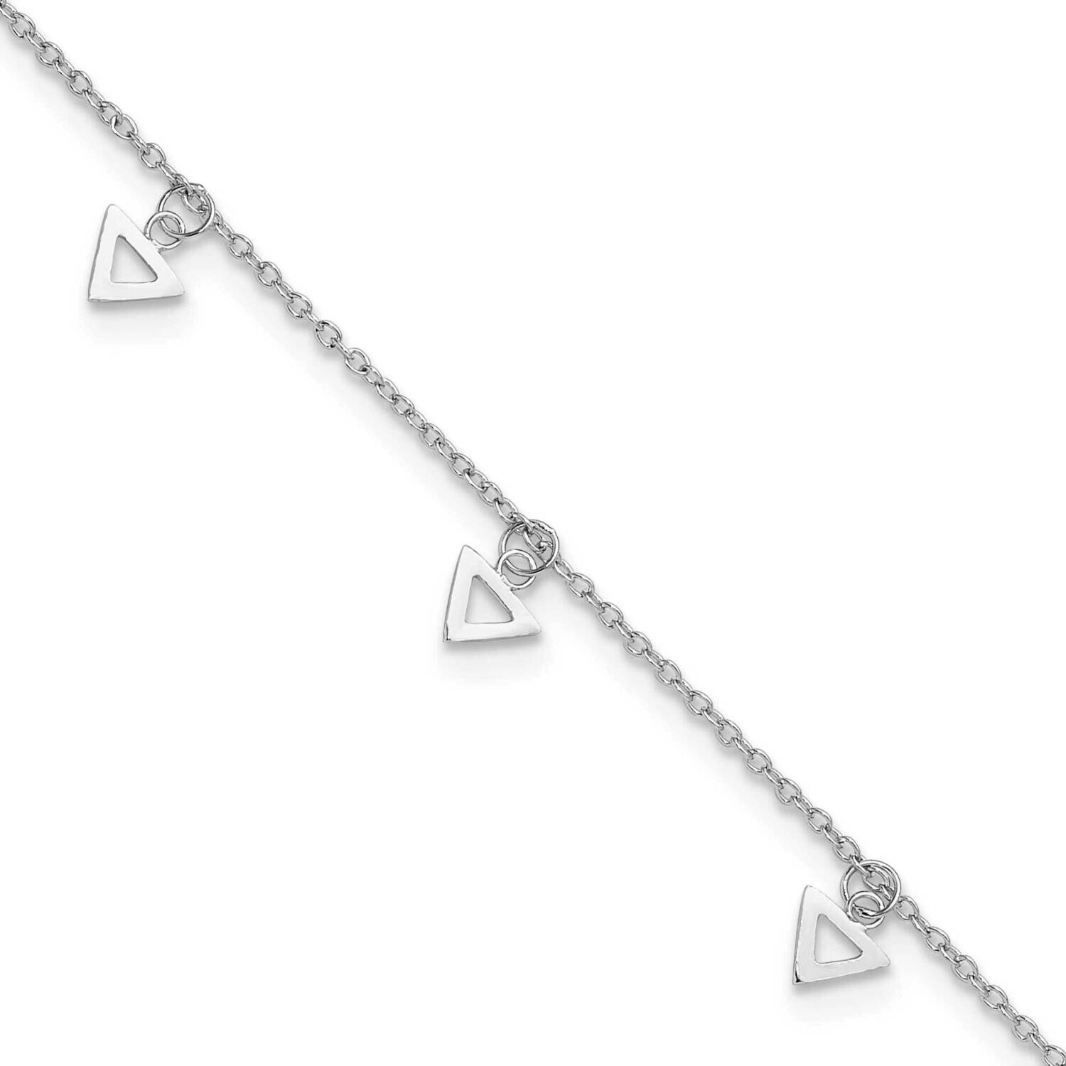 Polished Triangle 9.5 Inch Plus 1 Inch Extender Anklet Sterling Silver Rhodium-Plated QG6337-9.5, M…