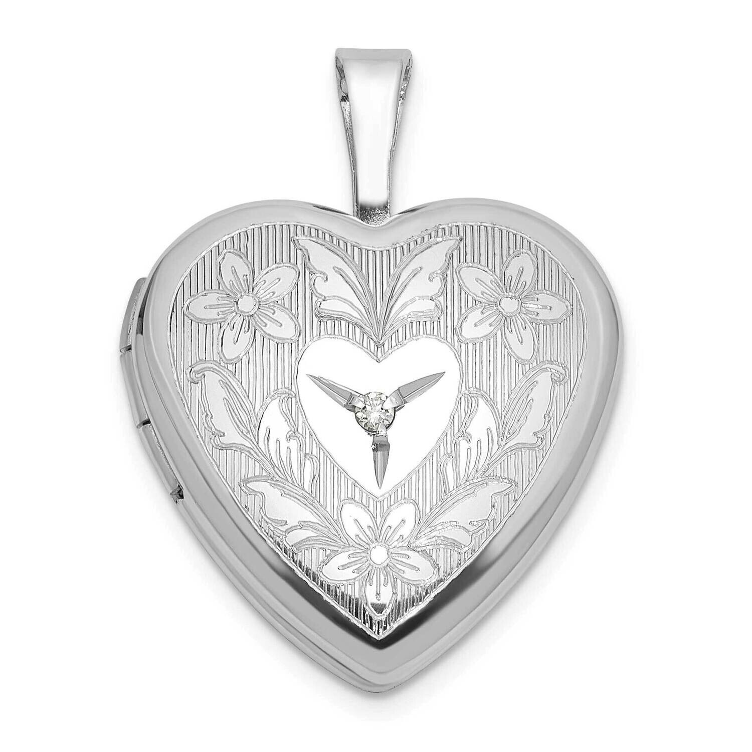 Diamond 16mm Floral Heart Locket Sterling Silver Rhodium-Plated QLS1145, MPN: QLS1145,