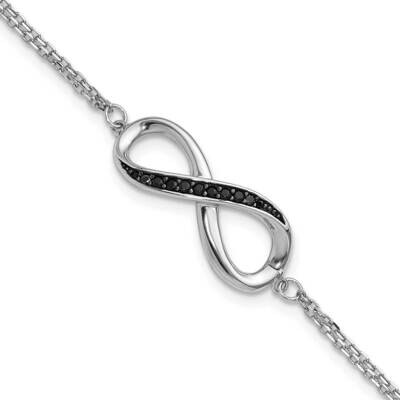 Black Spinel Infinity 7 Inch 1 Inch Extender Bracelet  Sterling Silver Rhodium-Plated QG6463-7, MPN…