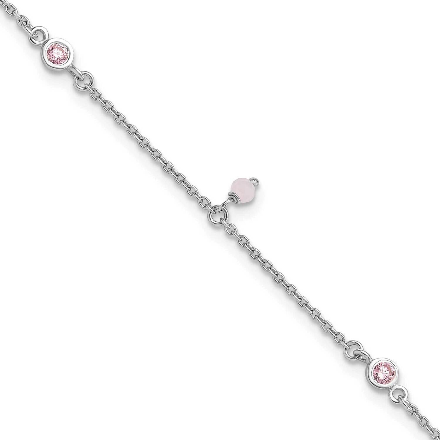 Rhod-Plated Pink CZ Glass Beads 9 Inch Plus 1 Inch Extension Anklet Sterling Silver QG6335-9, MPN: …