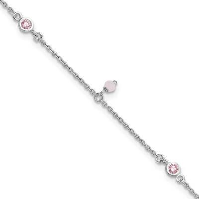 Rhod-Plated Pink CZ Glass Beads 9 Inch Plus 1 Inch Extension Anklet Sterling Silver QG6335-9, MPN: …
