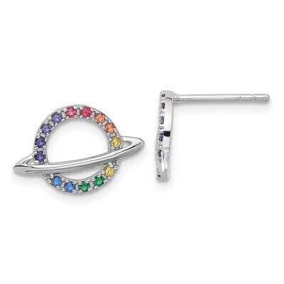 Rh-Plated Multicolor Crystal Planet Children&#39;s Post Earring Sterling Silver QE17729, MPN: QE17729,