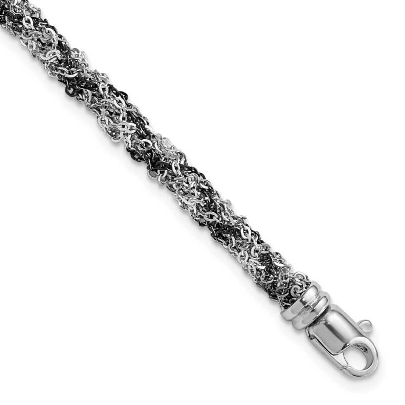 & Rhodium-Plated Twisted Chain Bracelet 7.25 Inch Sterling Silver QH5117-7.25