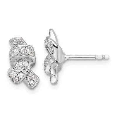 Polished CZ Knot Post Earrings Sterling Silver Rhodium-Plated QE17131, MPN: QE17131,