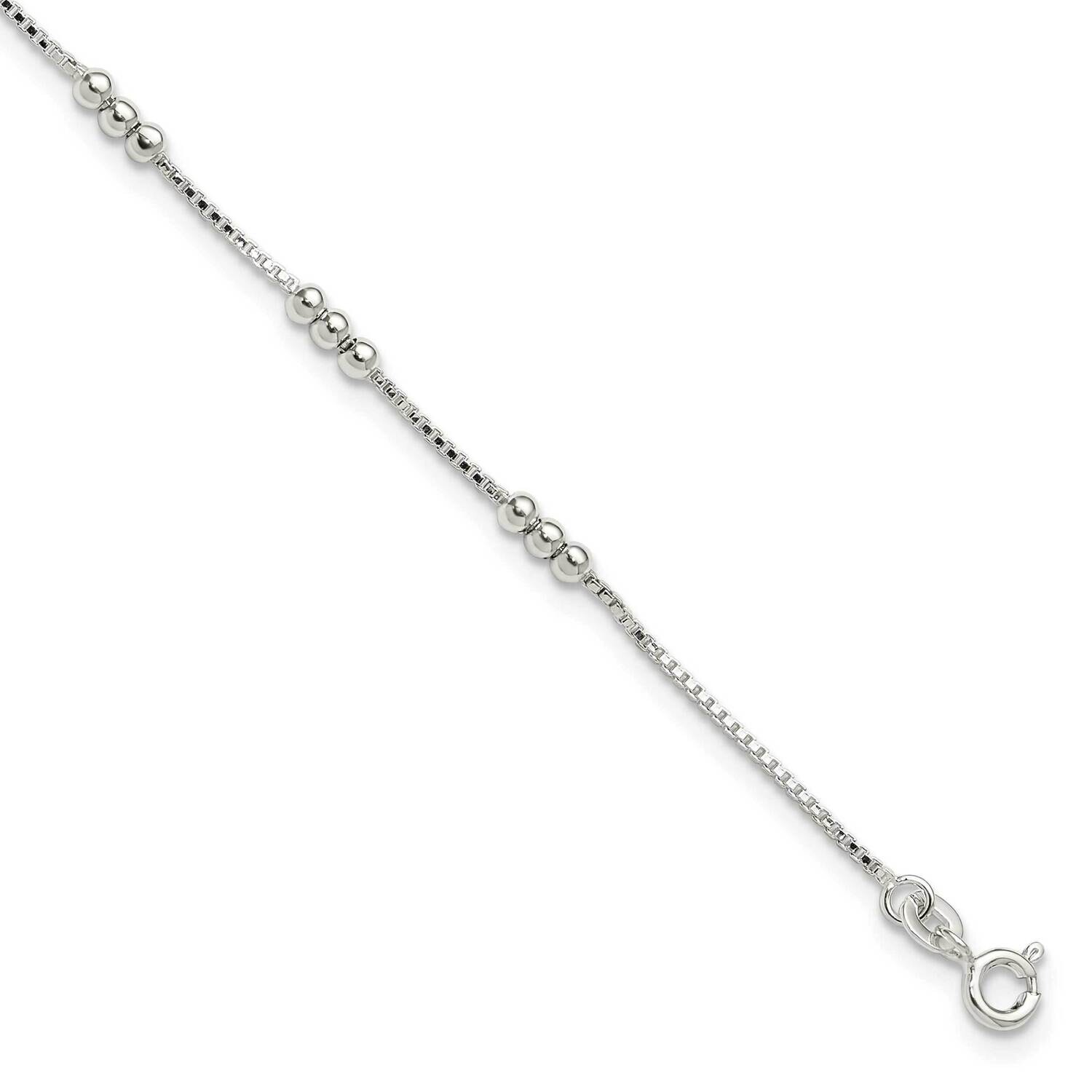 Beaded Box 10In Anklet Sterling Silver Polished QG6341-10, MPN: QG6341-10,