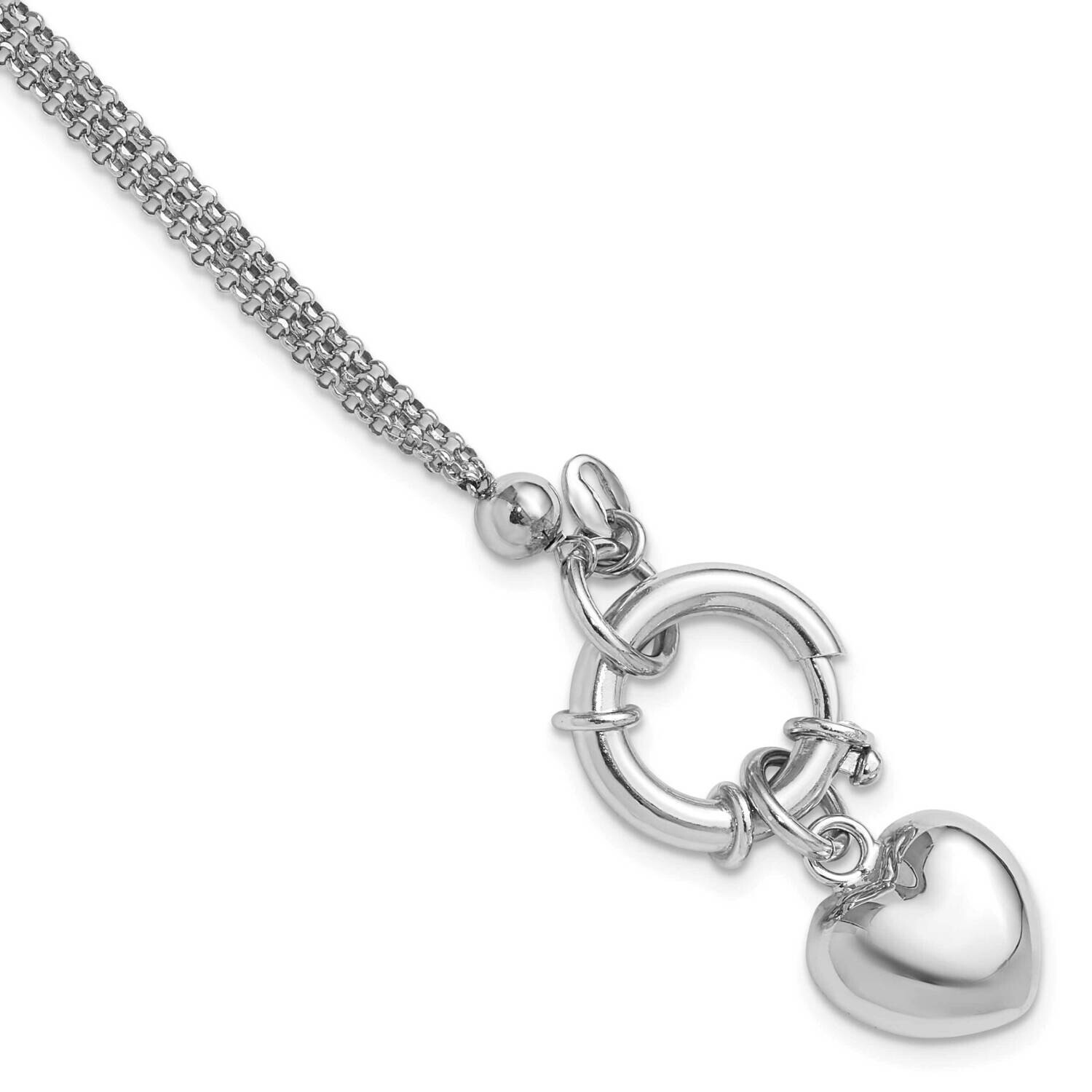 Rhod-Plated Polished Puff Heart Dangle 6.5 Inch Bracelet Sterling Silver QG6356-6.5