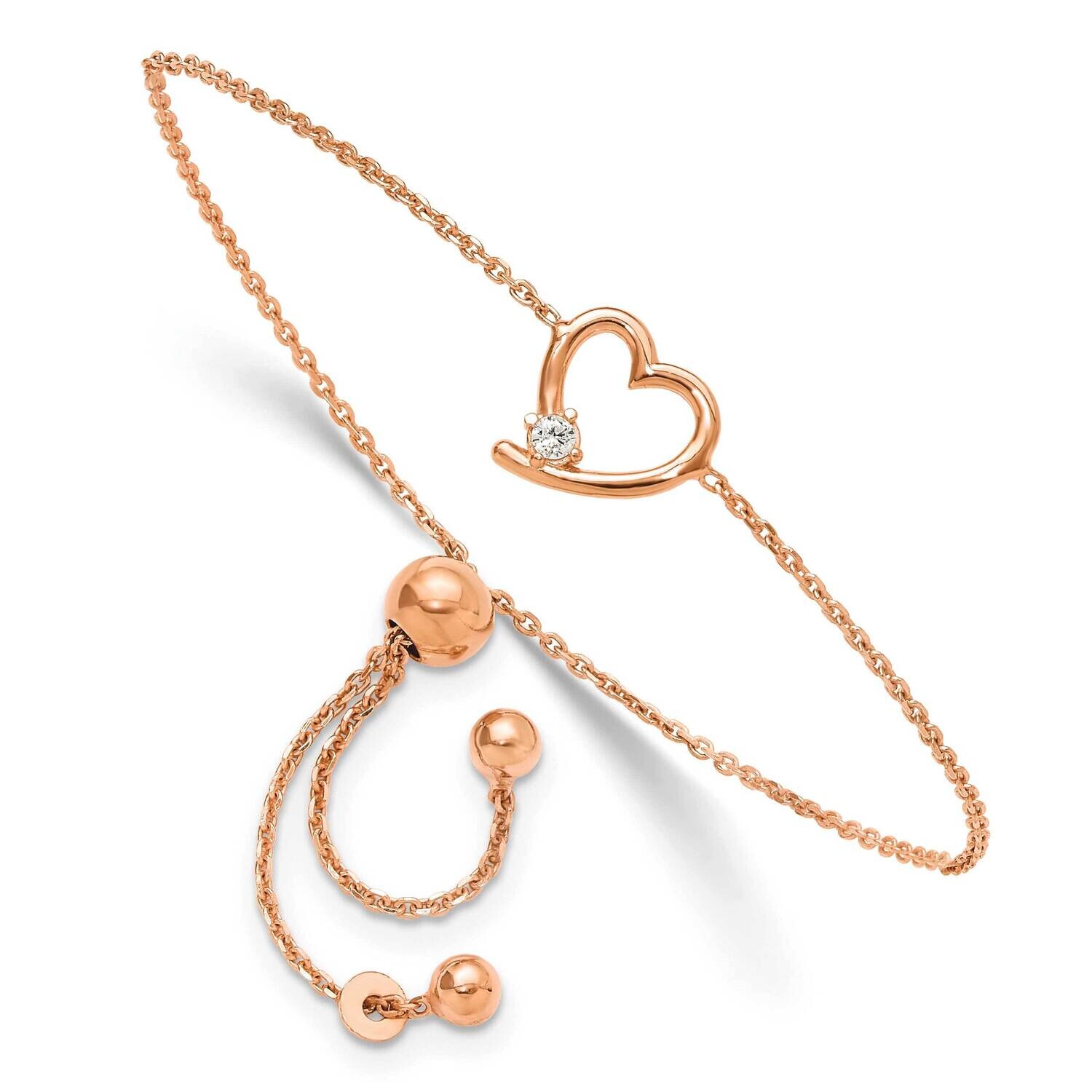 Rose Gold-Plated Open Heart CZ Adjustable Bracelet Sterling Silver QG6273RP, MPN: QG6273RP,