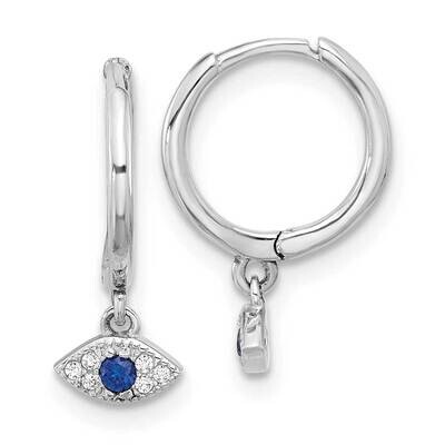 Rh-Plated Blue &amp; White CZ Evil Eye Dangle Hoop Earrings Sterling Silver QE17701, MPN: QE17701,
