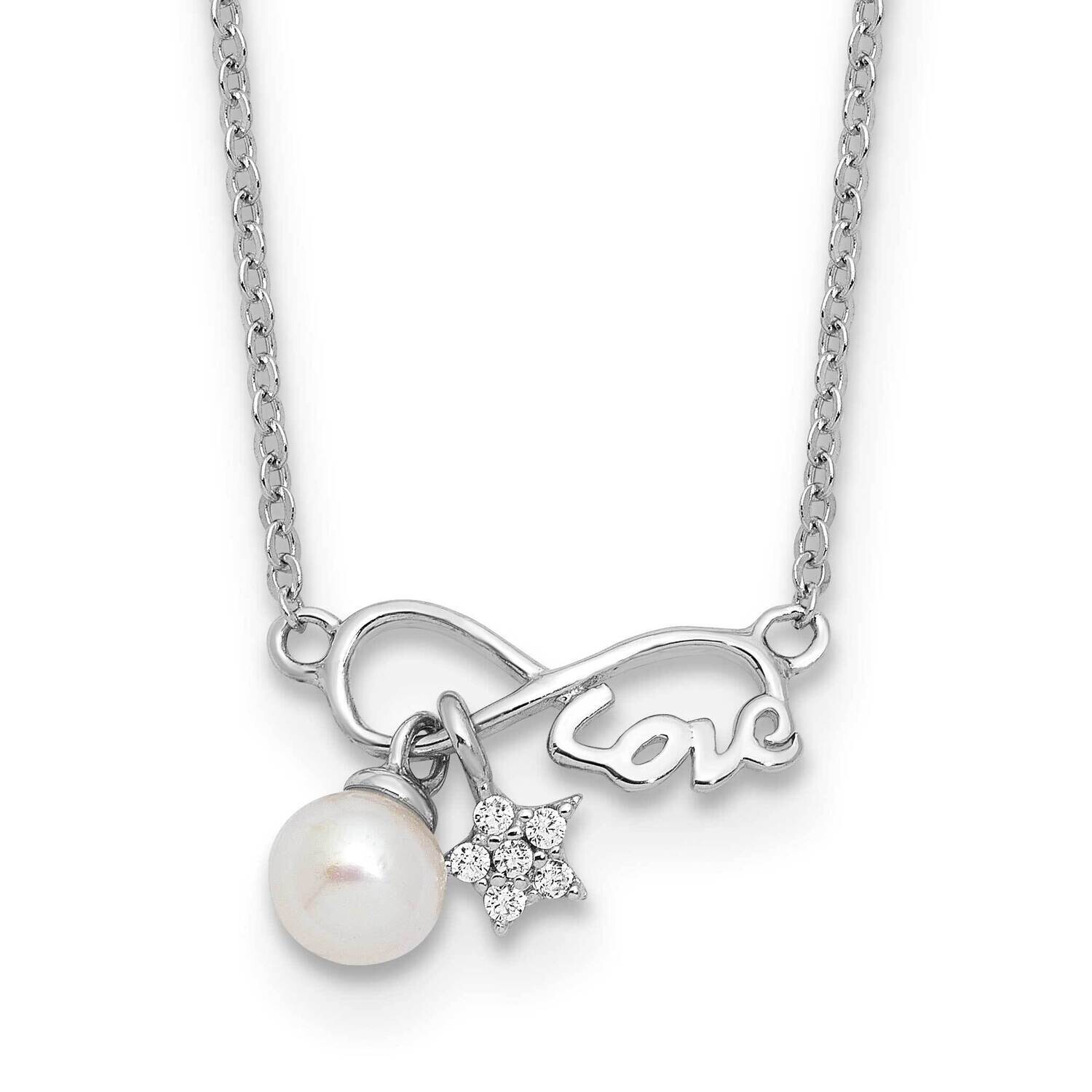 Rh-Plated CZ 4mm Fwc Pearl Love Infinity 2 Inch Extension Necklace Sterling Silver QH5787-16, MPN: …