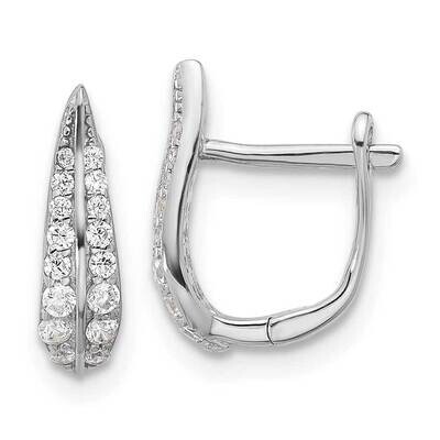 CZ Leaf Hinged Hoop Earrings Sterling Silver Rhodium-Plated QE17189, MPN: QE17189,
