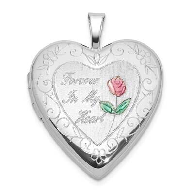 Rh-Plated Epoxy 20mm Forever In My Heart Rose Locket Sterling Silver QLS1124, MPN: QLS1124,