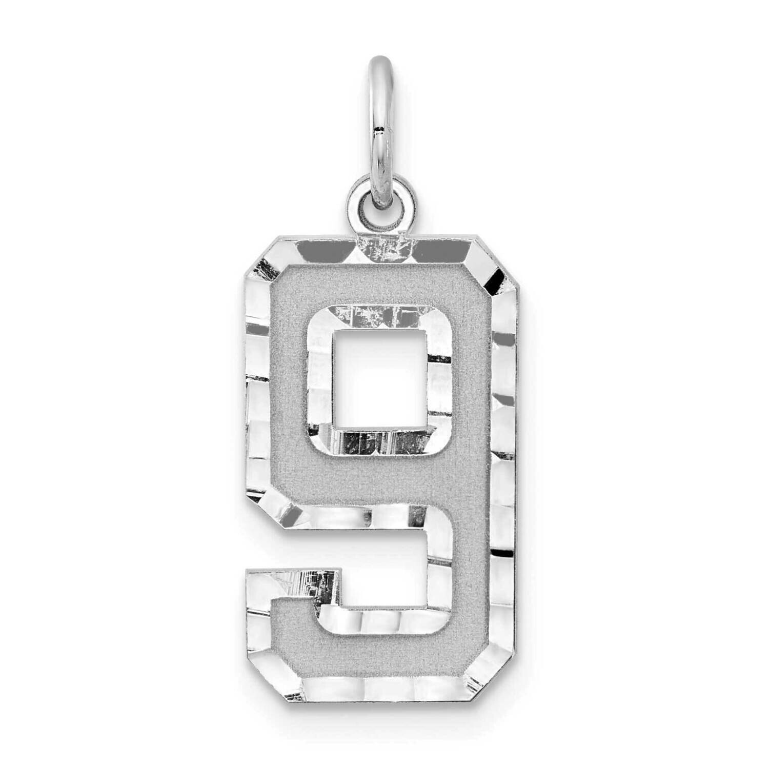 Large Diamond-Cut #9 Charm Sterling Silver Rhodium-Plated QLN09, MPN: QLN09,