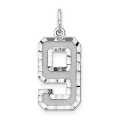 Large Diamond-Cut #9 Charm Sterling Silver Rhodium-Plated QLN09, MPN: QLN09,
