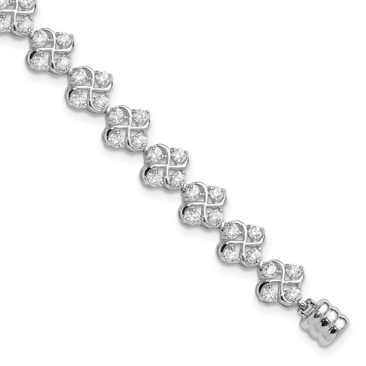 Polished CZ Cluster Magnetic Clasp Bracelet 8 Inch Sterling Silver Rhodium-Plated QG6458-7.25