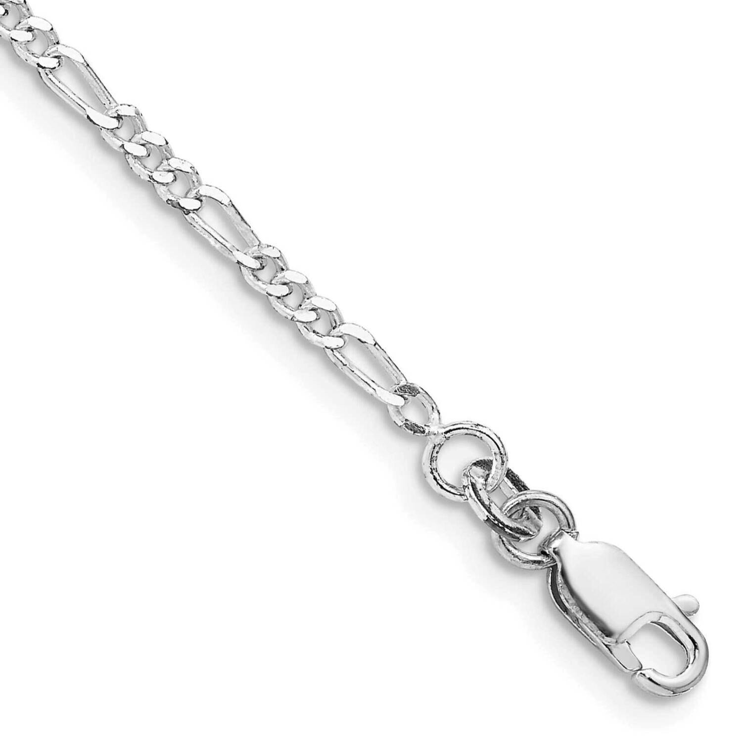 2.25mm Figaro Chain 8 Inch Sterling Silver Rhodium-Plated QFG060R-8