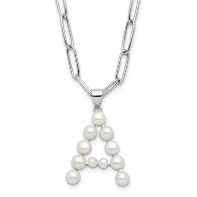 Rh-Plated 3-5.5mm Fwc Pearl Letter A 18 Inch Necklace Sterling Silver QH5808A-18, MPN: QH5808A-18,