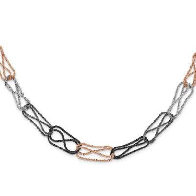 Rhodium &amp; Black &amp; Rose-Tone Rhodium-Plated Fancy Necklace Sterling Silver QH4918-20, MPN: QH4918-20…