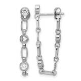 Bezel CZ Heart Post Dangle Earrings Sterling Silver Rhodium-Plated QE17162, MPN: QE17162,