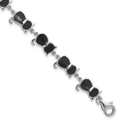 Onyx Cat Link Bracelet 7.5 Inch Sterling Silver Rhodium-Plated QG6345OX-7.5, MPN: QG6345OX-7.5,