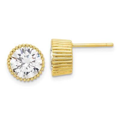 Gold-Tone 8mm CZ Grooved Bezel Post Stud Earrings Sterling Silver QE17117GP, MPN: QE17117GP,
